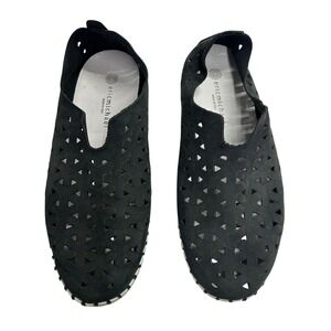 Eric Michael Leather Slip On Comfort Shoes EU 38 7.5 Black Laser Cut Made Italy‎